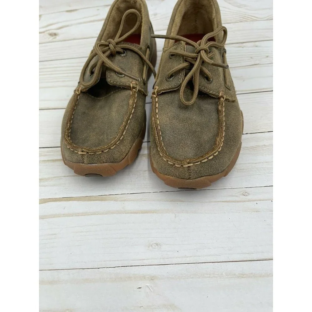 Twisted X Youth 3 M Driving Mocs Lace Up Brown Leather Shoes